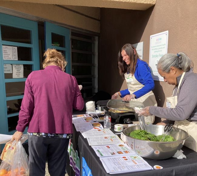 The CalFresh Healthy Living, UC team prepared food from fresh produce for visitors to the UCSF Food Farmacy at UCSF Benioff Children's Hospital in Oakland. They also handed out recipes.