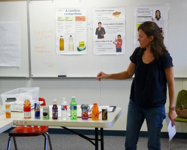 UC Cooperative Extension nutrition educator Estela Cabral de Lara teaches a class about the drawbacks of heavily marketed popular drinks.