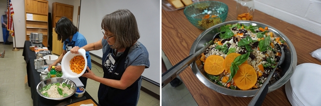 UC Master Food Preserver coordinator Cinda Webb adds persimmons to the salad. (Recipe below.)