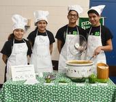 This is the championship Dixon Ridge 4-H Club Chili Team: (from left)  siblings Moncerral “Monce” Torres Cisneros, Maritzia Partida Cisneros, Rudolfo “Rudy” Radillio Cisneros, and Miguel Partida Cisneros. They made “4-H Green and White Chili.” (Photo by Kathy Keatley Garvey)