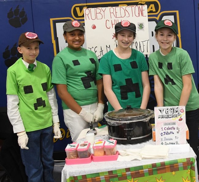 Celeste Harrison served as a member of the Sherwood Forest 4-H Club's Chili Team for two years. Members of the 2018 team that prepared Ruby Redstone Chili were (from left)  Darren Stephens, Celeste Harrison, Julietta Wynholds and Hanna Stephens. (Photo by Kathy Keatley Garvey)