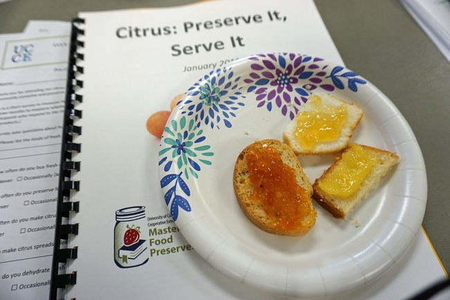 Class participants tasted spiced orange jelly, lemon curd and orange marmalade.