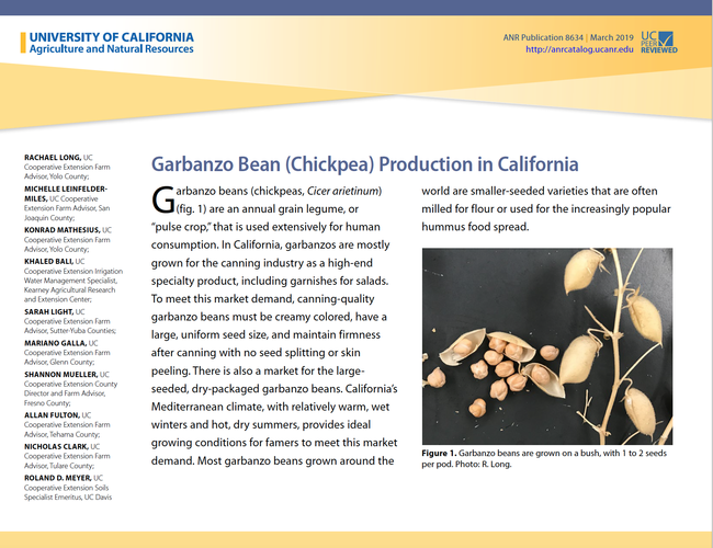 The California garbanzo bean production manual is available for free online.