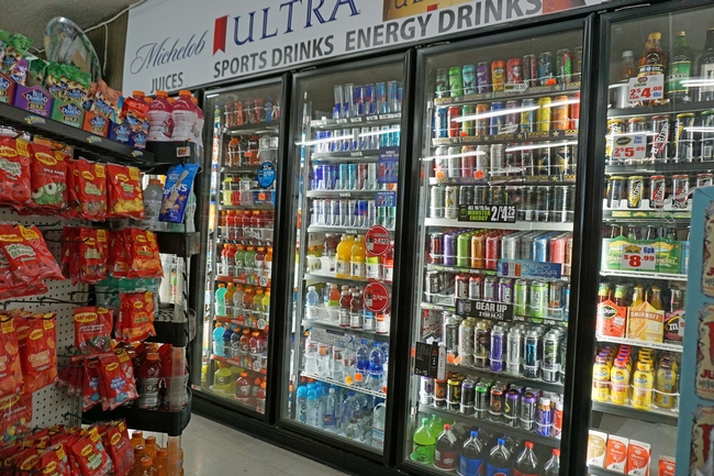 Many kinds of sugar-sweetened beverages are available in convenience stores and supermarkets.