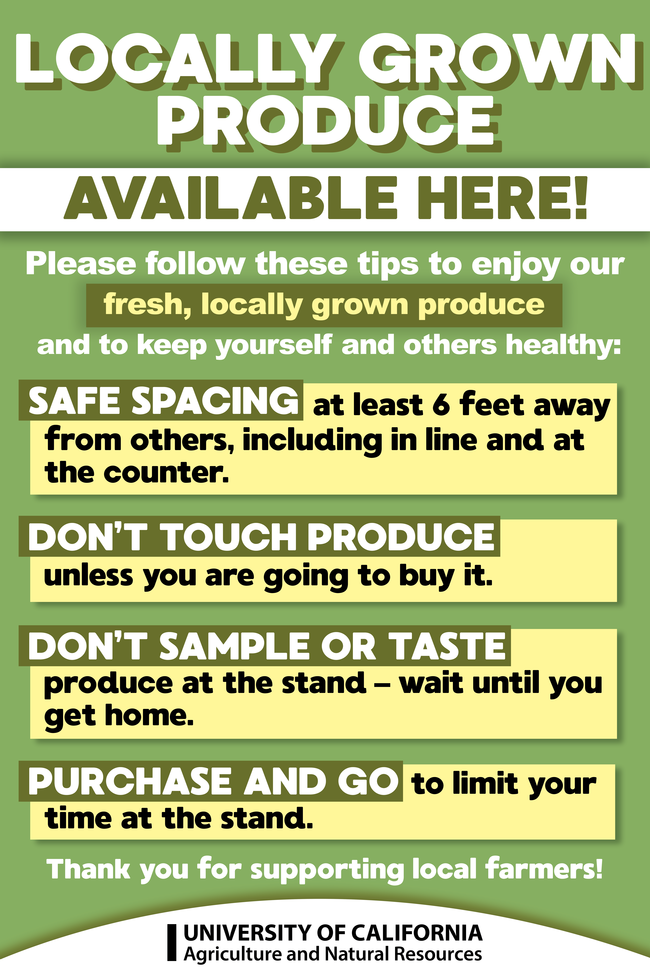 Farm stand signs and safety guidelines are at http://smallfarmsfresno.ucanr.edu/Crops/Strawberries/COVID-19.