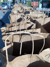 Food sacks prepared for drive-by pick up by families in the North Monterey County Unified School District.