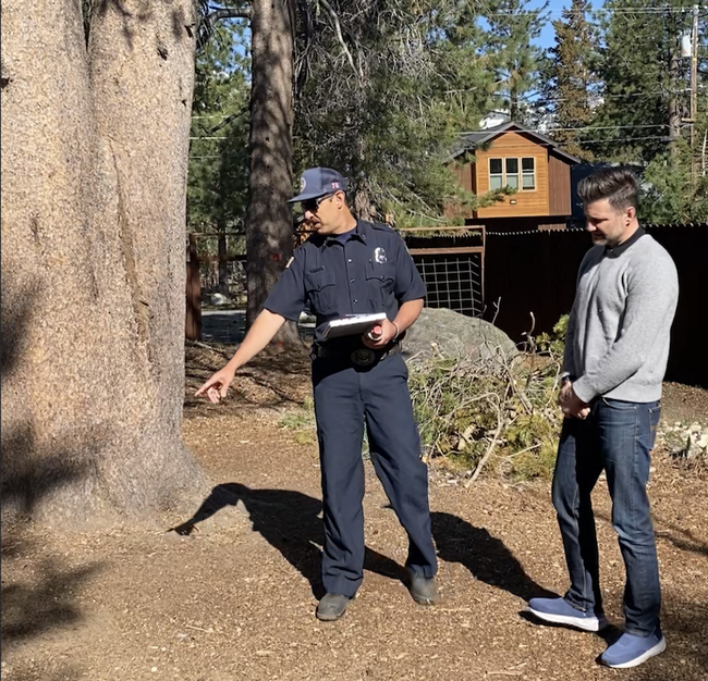 Defensible space acts as a buffer between one's home and the surrounding area. Tahoe RCD's FAC program supports residents seeking to create and maintain defensible space on their property. Credit: Tahoe Fire and Fuels Team.