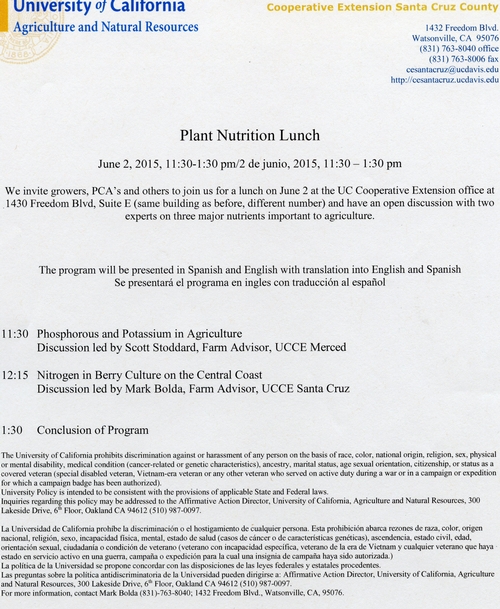 Reunión de Nutrición de Planta, 2 de junio.