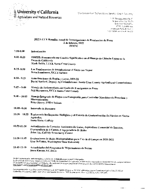 Agenda de la Reunion de UCCE de Fresa 2022