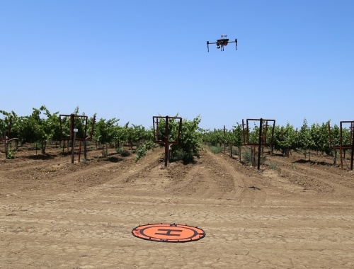 The M100 comes in for a landing after collecting multispectral images at Russel Ranch