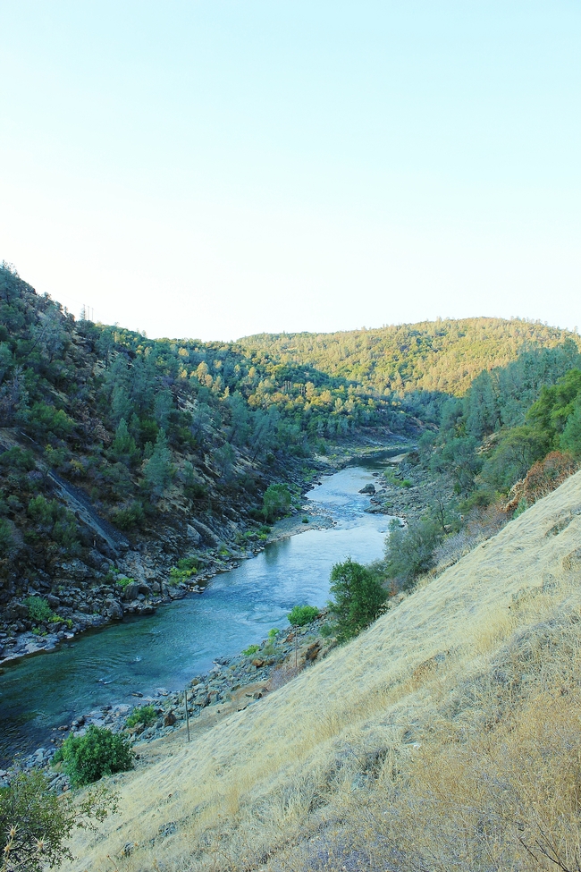 The lower portion of the Yuba River has exposed bedrock which is the target site for improved spawning habitat.
