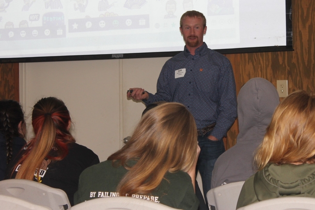 Farm Advisor, Jeff Stackhouse speaks to students about the use of technology in livestock and wildlife management
