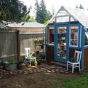 Greenhouse made with old windows and polycarbonate roof. (pinterest.com)