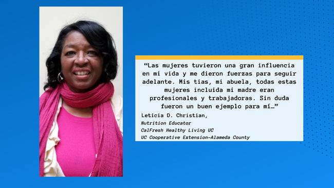 Leticia Christian, educadora de nutrición para UC ANR. Su pasión y dedicación están marcando la diferencia en la comunidad latina.