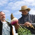 Richard Molinar, left, with Fresno farmer Will Scott