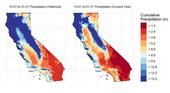 Figure 1. Historical (10-year, left) and current (right) seasonal precipitation between 10/1/2020 and 1/31/2021 for California.