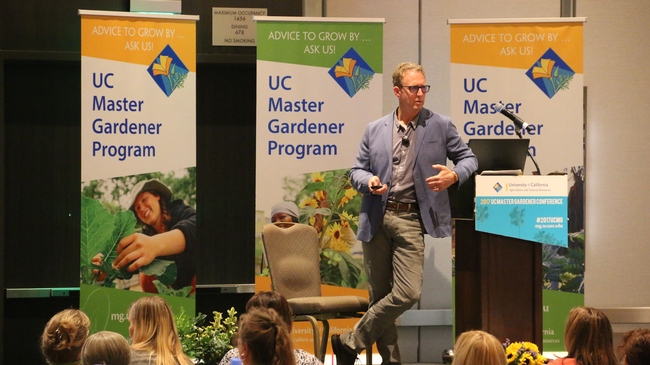 Keynote speakers, Adam Schwerner, director of Horticulture and Resort Enhancement at Disneyland Resort, inspired attendees to look for opportunities to incorporate art and creativity into the garden. ©UC Regents / Marcy Sousa