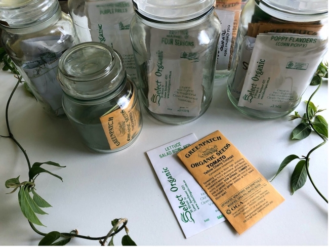 Seed packets in mason jars