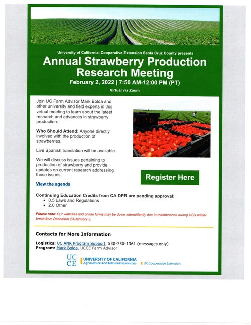 2022 UCCE Strawberry Meeting Announcement