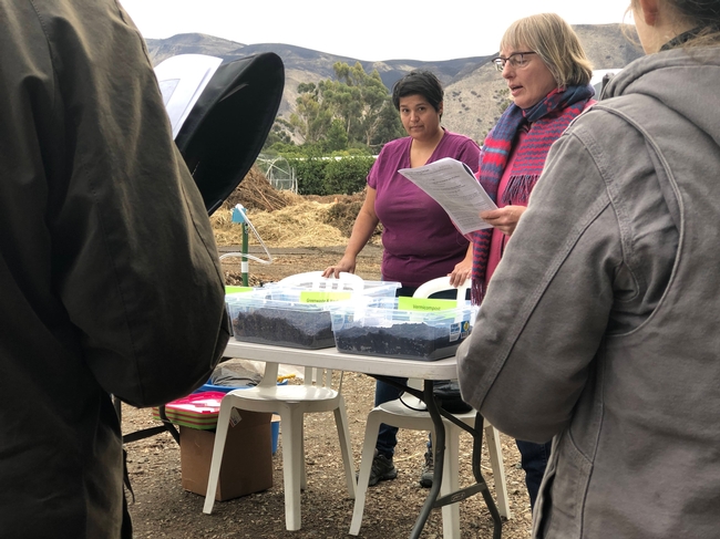 UCCE Ventura County Director Annemiek Schilder and Research Associate Dee Vega showcasing composting for healthy soils. Photo credit Rose Hayden-Smith.