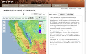 Cal-Adapt shows projected temperatures in California to 2090.