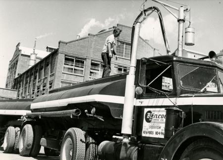 Vintage Tank Truck Loads Liquid Beet Sugar