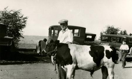 Vintage Boy with Cow