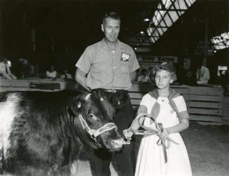 Vintage 4-H Girl with Judge and Cow