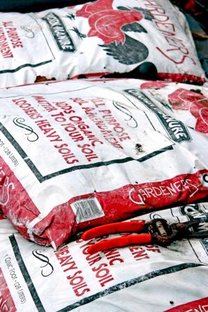 Bags of Garden Soil Amendment and Shears