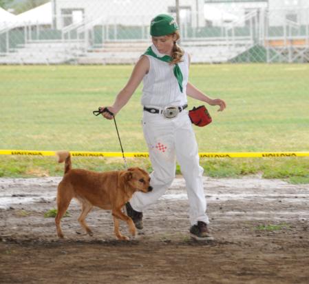 Guiding her dog at Countywide 4-H Dog Show