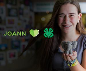 JOANN heart 4-H partnership logo girl with elephant