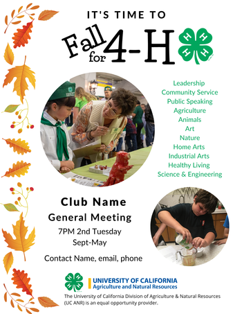 4-H Club meeting notice flyer