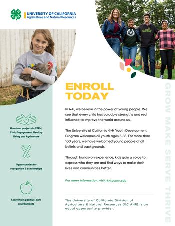 CA 4-H Enroll Today flyer. Click image for PDF