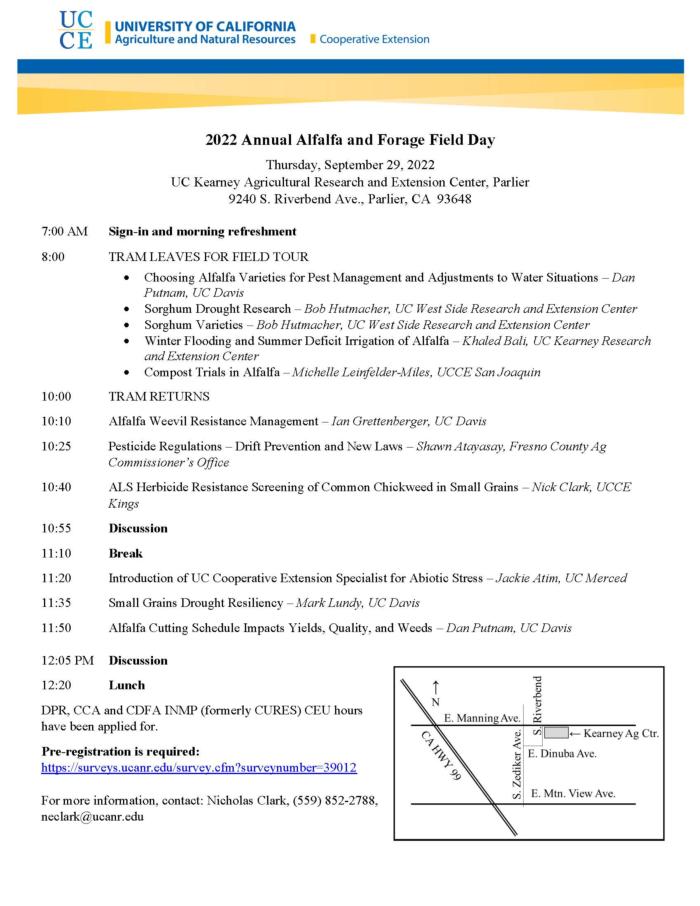 2022 Annual Alfalfa and Forage Field Day Flier