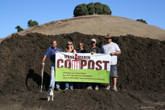 Jeff Creque, Erika Hughes, Loretta Murphy, Kevin Lunny and Joe Lunny gather for a photograph at the opening of the West Marin Compost Project.