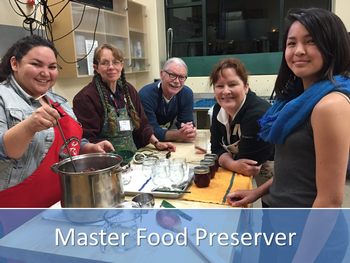 Five adults participating in the master food preserver course