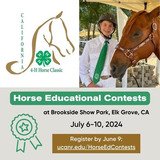Horse Educational Contests at Brookside Show Park, Elk Grove, CA. July 6-10, 2024. Register by June 9