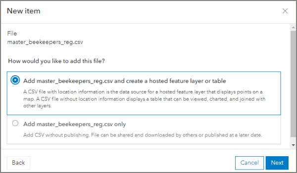 When prompted, select to publish it as a hosted feature layer