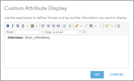 Edit the custom attribute display. Attributes values can be added in column name in curly braces.
