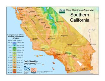 USDA Plant Hardiness Zone Map, Southern California. Source: USDA