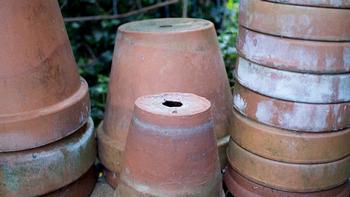 Stacks of unused pots can become hiding places for snails, slugs, and rodents. Photo: Peter Sigrist, Flickr