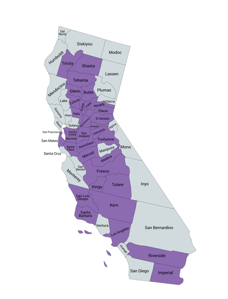 Counties with CalFresh Healthy Living, UC programs