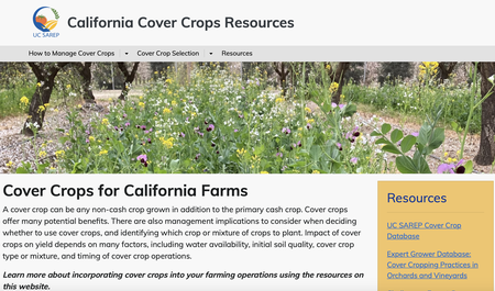 Screenshot of California Cover Crops Resources Website