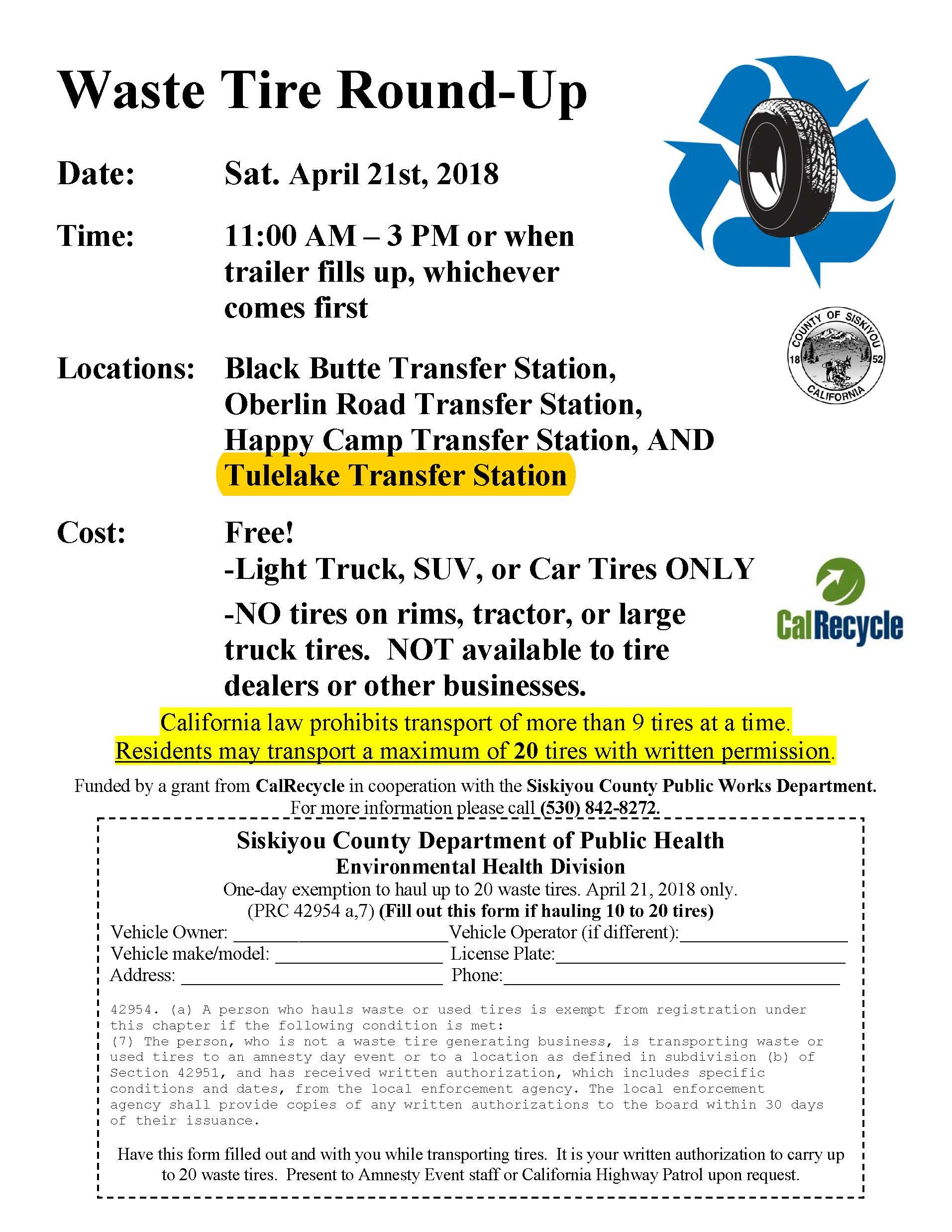 Earth Day Tire Amnesty Event