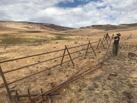 CDFW staff constructing pipe fence around Five Springs.