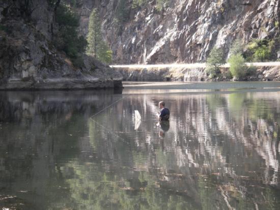Dennis Cocherell angling for hardhead in Rock Creek Reservoir, Feather River, Oct. 8, 2010. Photo by Lisa Thompson.