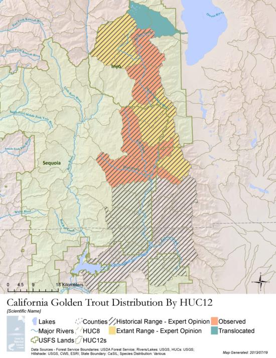 California golden trout distribution map, available on the PISCES Database Website.