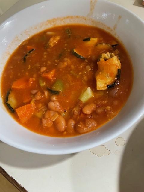 Soup with rehydrated zucchini (Photo credit to author).