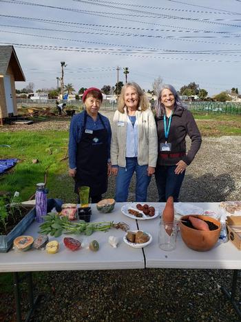 UC Master Gardeners left to right:  Suzanne Miller, Jan Manns, Kathryn Wilson. Photo by CoCoMg.
