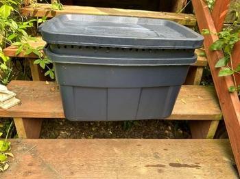 Worm bins, top and bottom. Photo courtesy of Lorraine Frey.